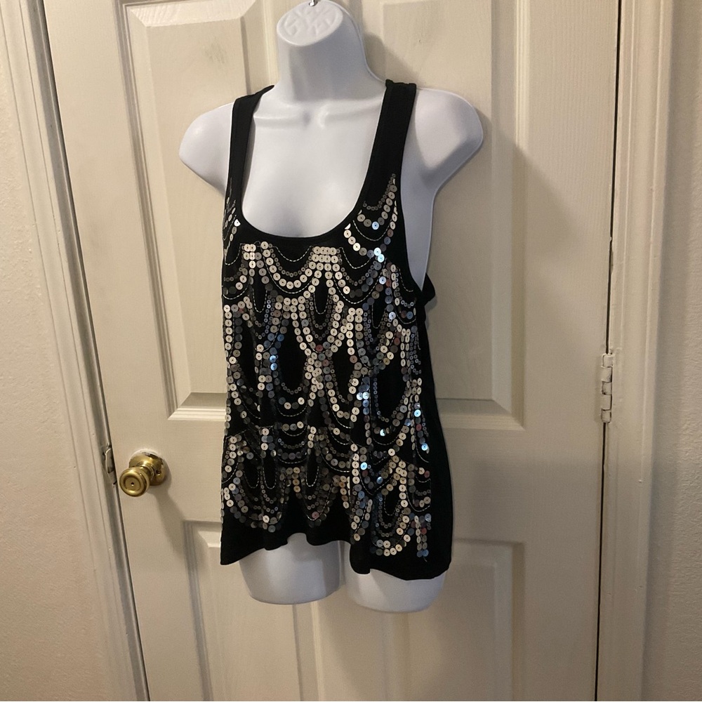 Black and Silver Sequin Tank Top